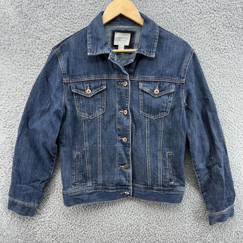 Forever21 Premium Denim Collection Embroidered Daisies Jean Jacket Womens Size S